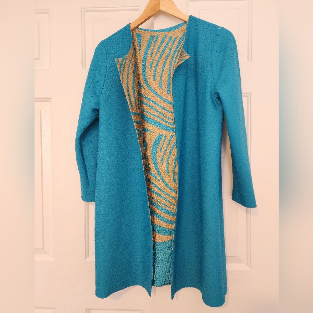 Chico's Traveler Gold & Teal Reversible Open Lightweight Women's Jacket Size S - Picture 5 of 6